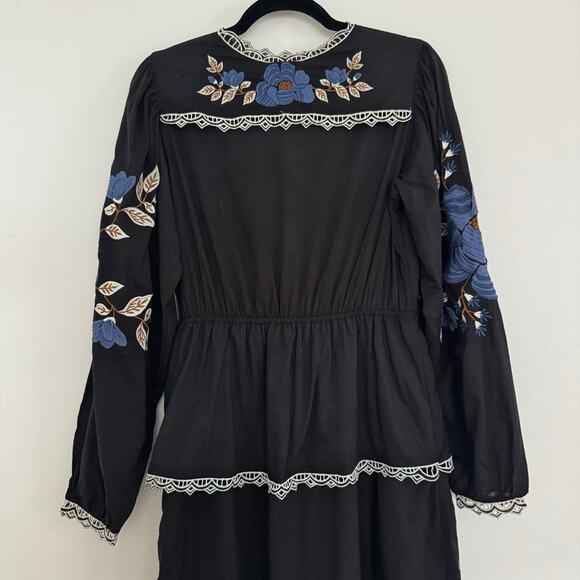 Farm Rio Black Bold Flowers Long Sleeve Midi Dress - Picture 10 of 11